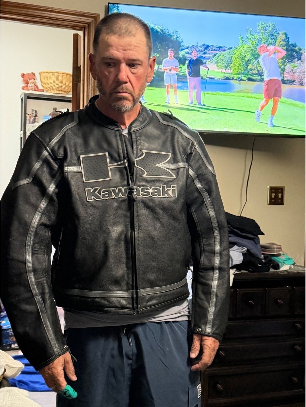 Kawasaki black leather motorcycle jacket